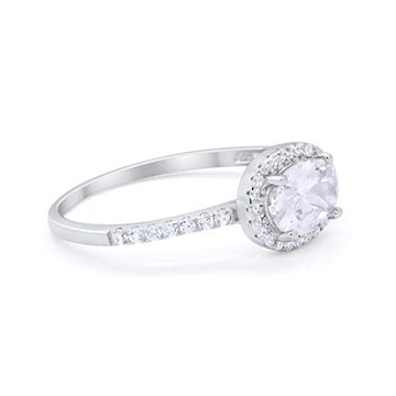 Sideways Halo Engagement Ring Round Simulated Cubic Zirconia 925 Sterling Silver